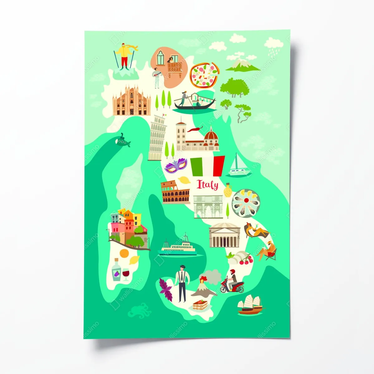 Poster Italien karte mit ikonischen sehenswürdigkeiten – Wallnifity®