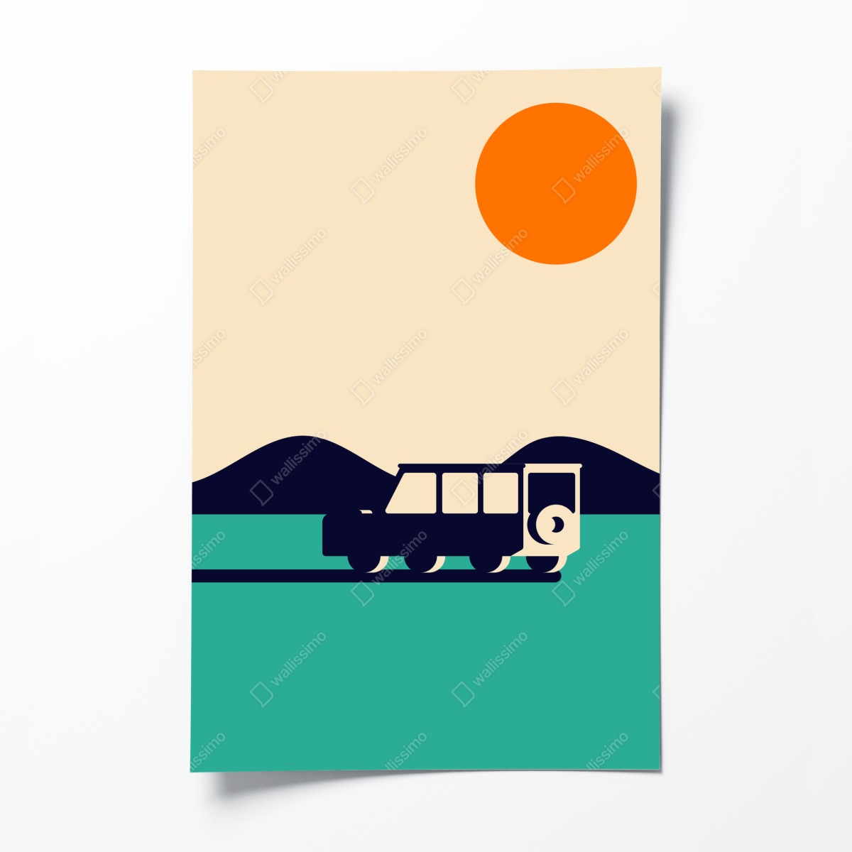 Poster geometrische berglandschaft mit wohnmobil – Wallnifity®