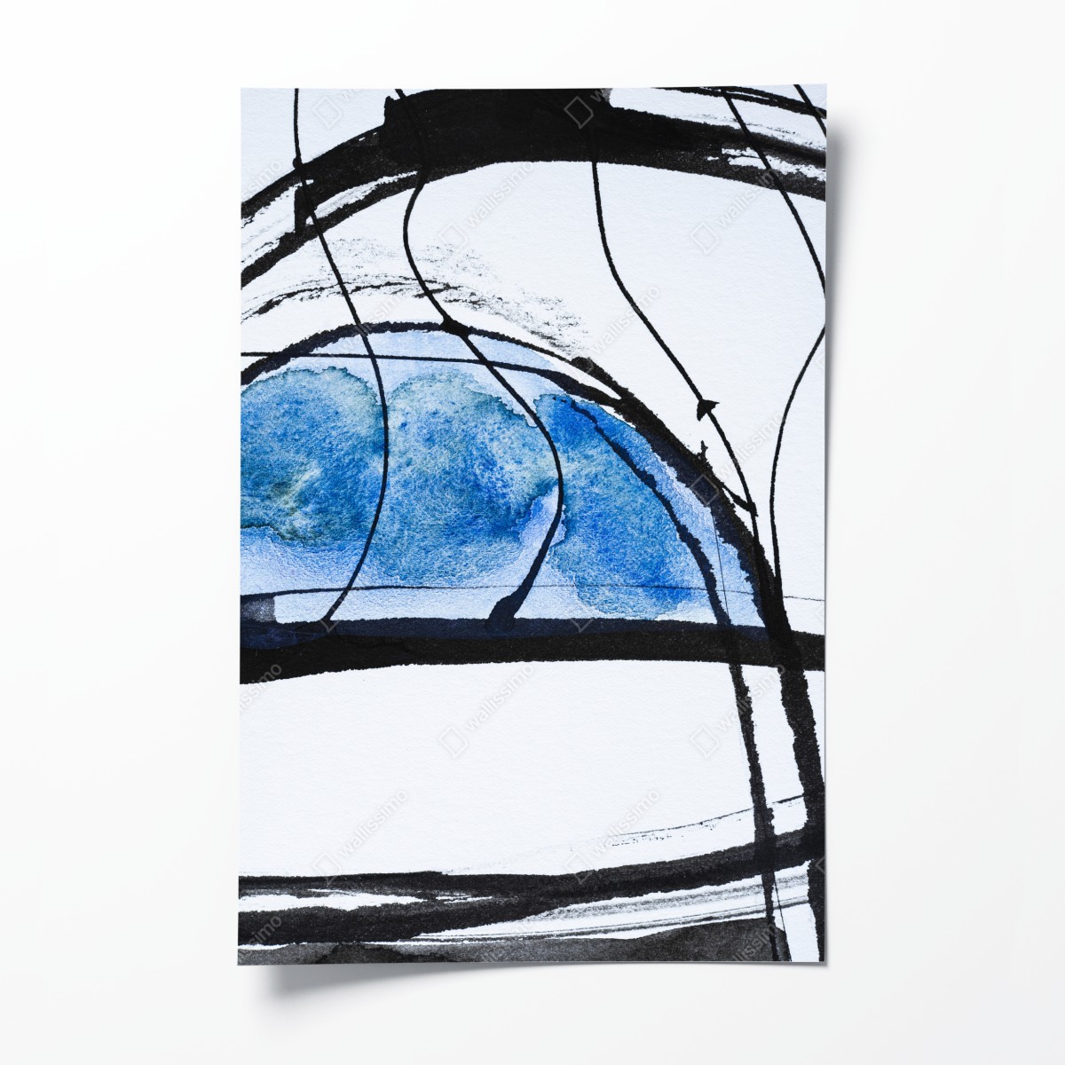 Poster blaue abstrakte tusche- und aquarellkomposition – Wallnifity®