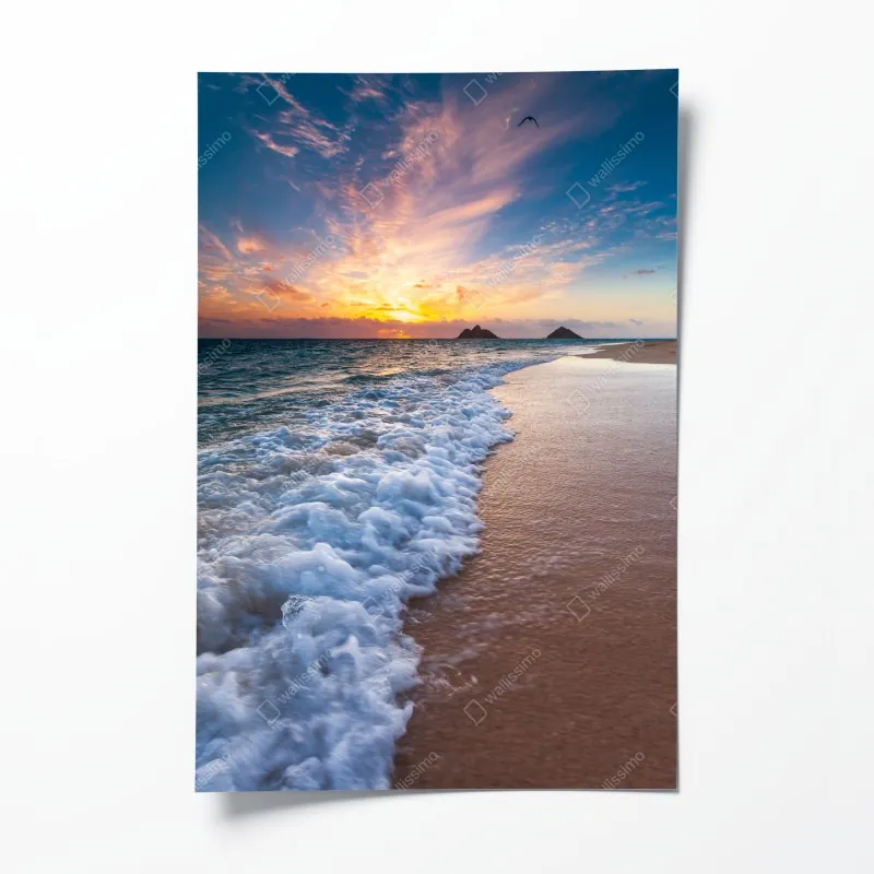 Poster steg bei sonnenuntergang über ruhigem see – Wallnifity®