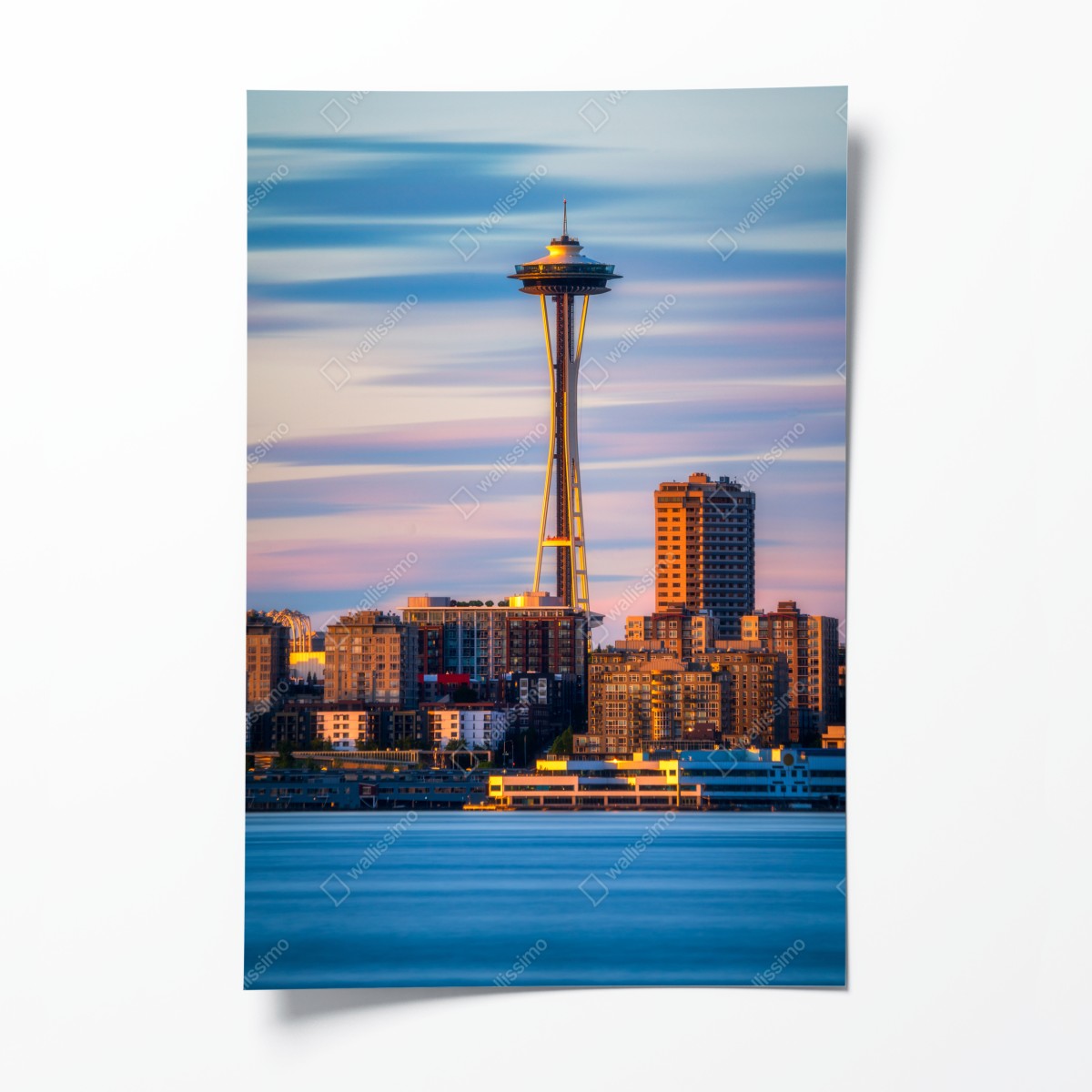 Poster Seattle skyline mit dem Space Needle bei Sonnenuntergang – Wallnifity®