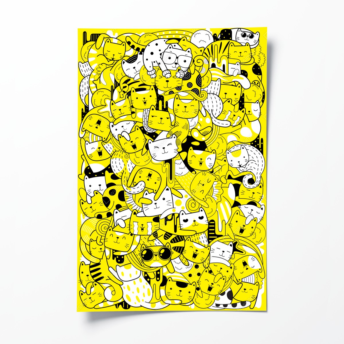 Poster verspielte gelbe katzen-collage – Wallnifity®