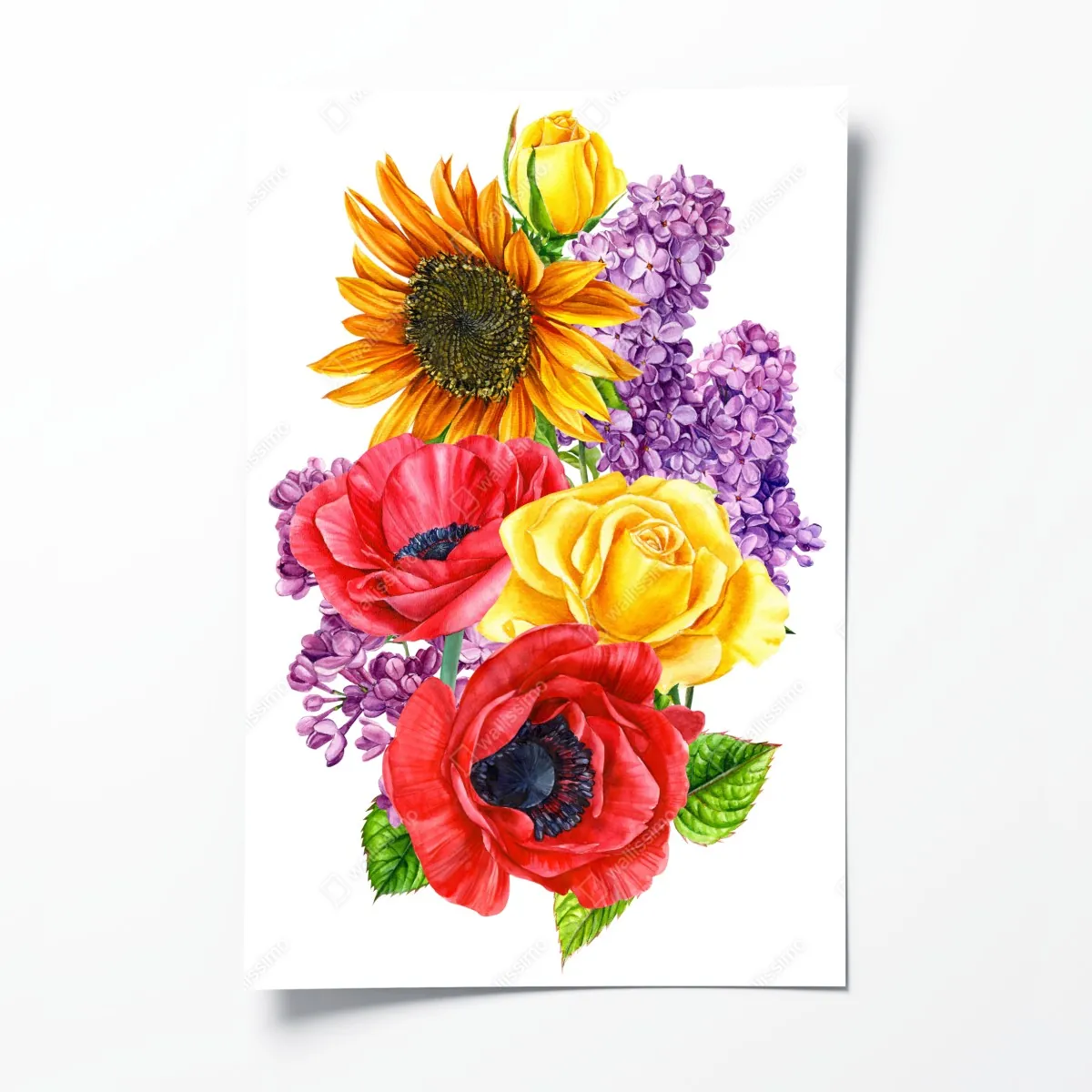 Poster buntes aquarell-blumenbouquet – Wallnifity®