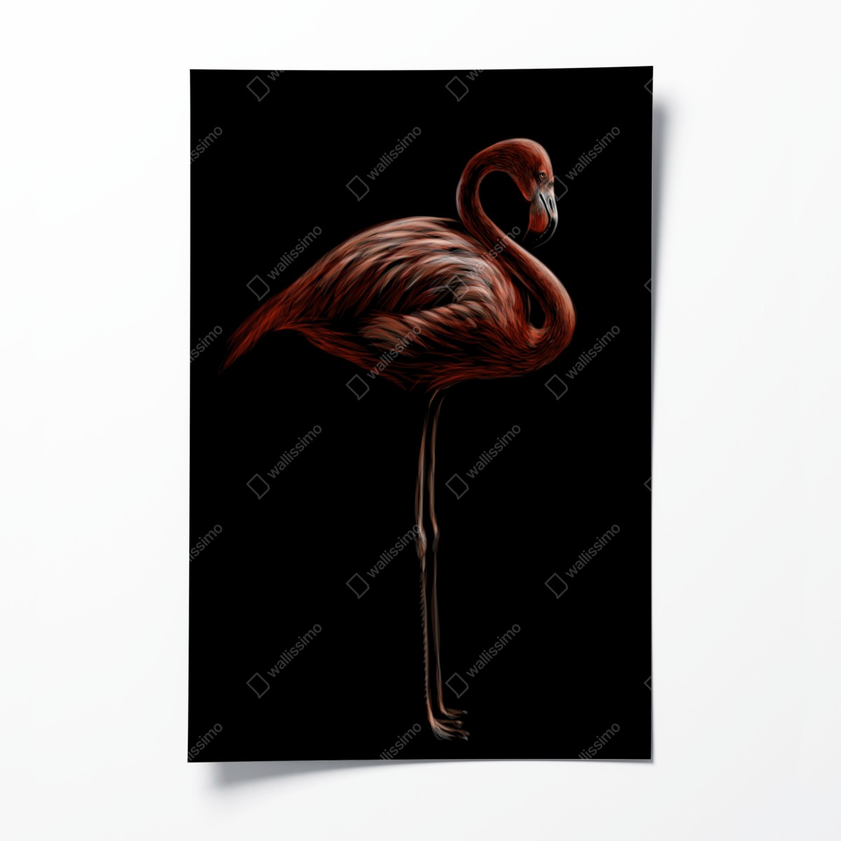 Poster eleganter roter flamingo vor schwarzem hintergrund – Wallnifity®