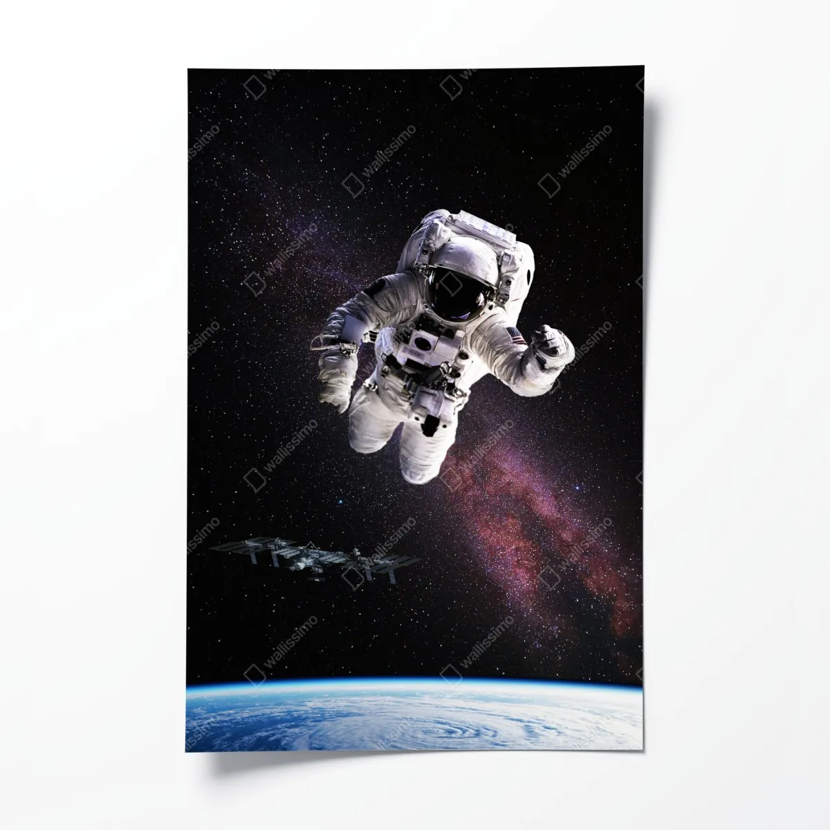 Poster astronaut über der Erde und galaxie – Wallnifity®