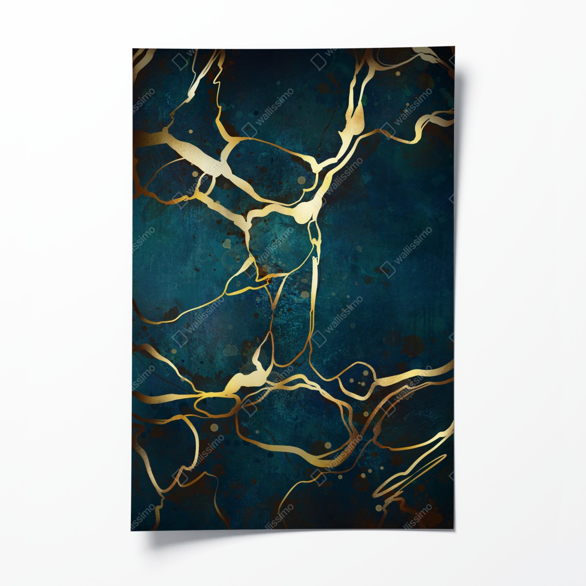 Poster türkis und gold abstrakt mit goldenen adern – Wallnifity®