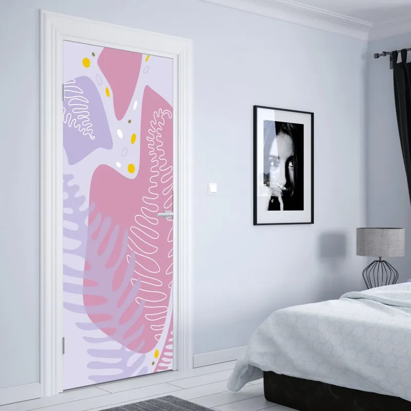 Türaufkleber pastellfarbenes botanisches abstraktes muster – Wallnifity®