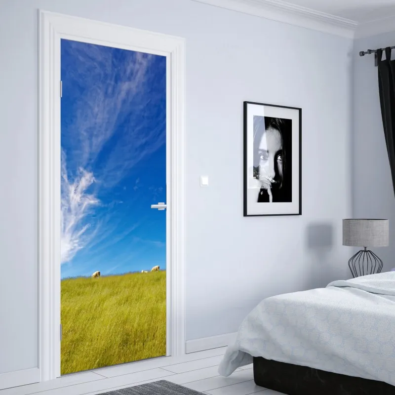 Türaufkleber zartes blaues blumenmuster – Wallnifity®