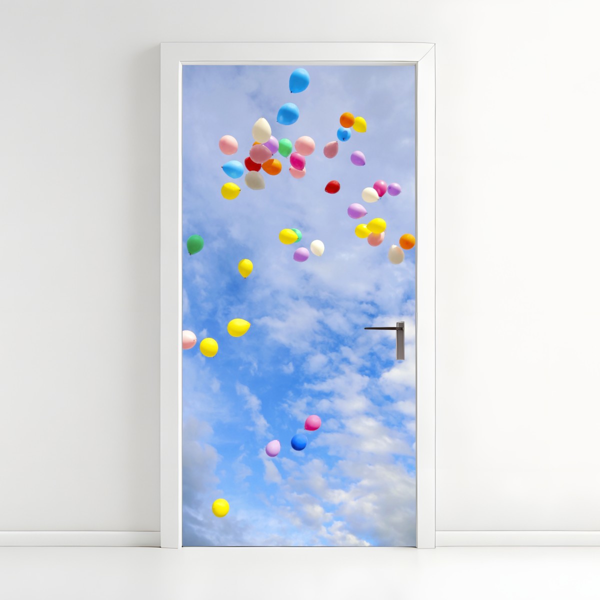 Türaufkleber bunte luftballons steigen in den himmel – Wallnifity®