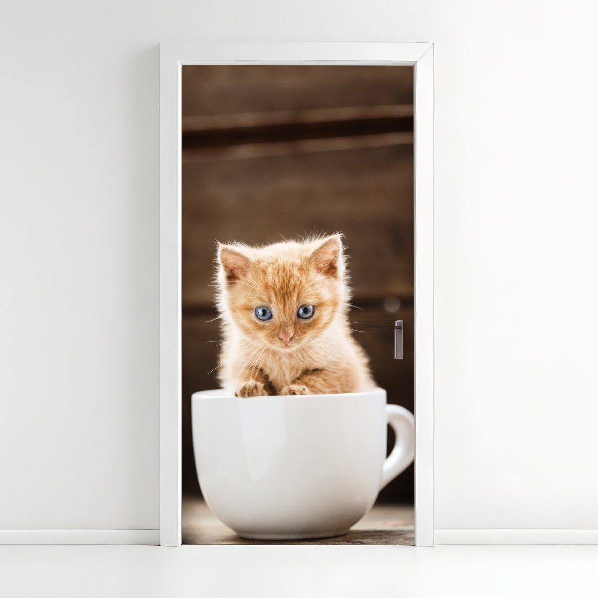 Türaufkleber rötliches kätzchen in einer teetasse – Wallnifity®