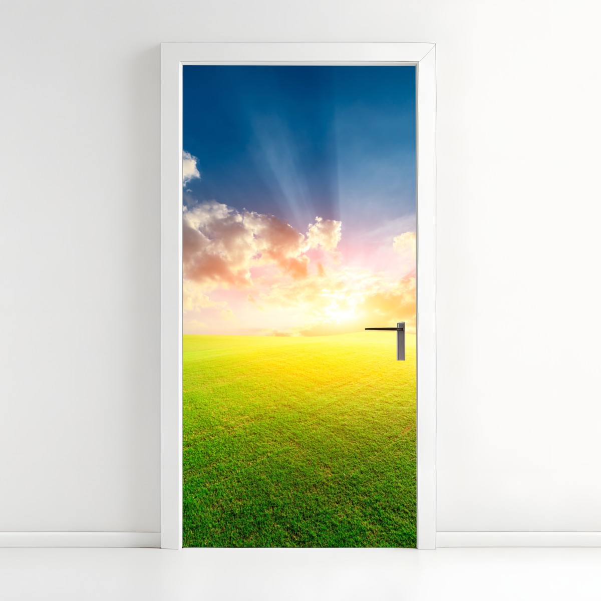 Türaufkleber sonnenbeschienene wiese bei sonnenuntergang – Wallnifity®