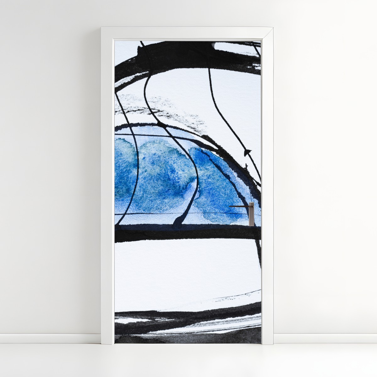 Türaufkleber blaue abstrakte tusche- und aquarellkomposition – Wallnifity®