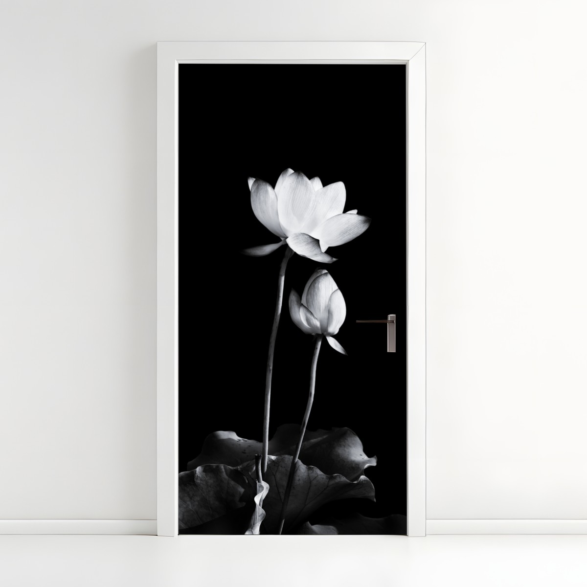 Türaufkleber weißer lotus in monochrom – Wallnifity®