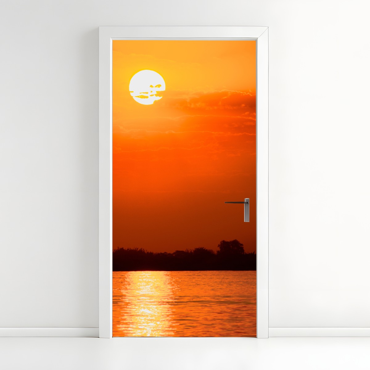 Türaufkleber goldener sonnenuntergang über ruhigem see – Wallnifity®