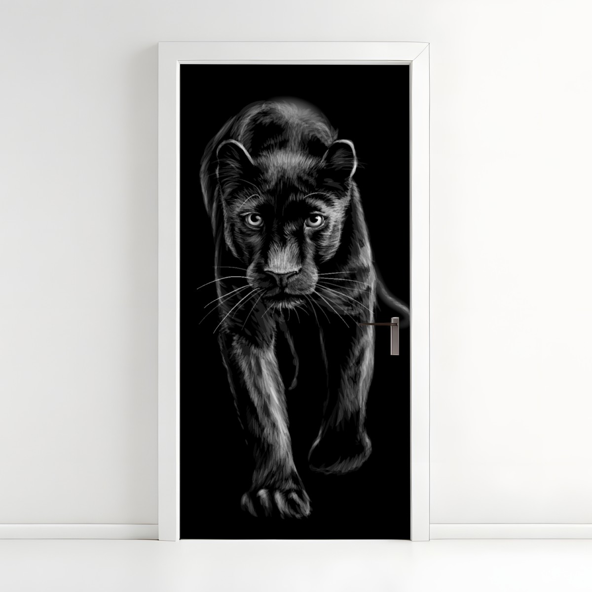 Türaufkleber schreitender schwarzer panther illustration – Wallnifity®