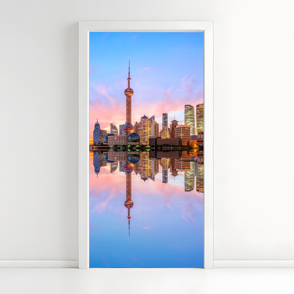 Türaufkleber Shanghai skyline bei sonnenaufgang – Wallnifity®