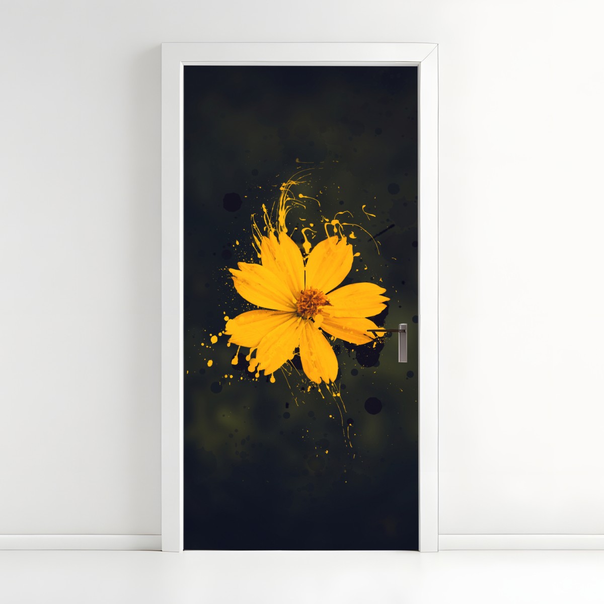 Türaufkleber leuchtende gelbe blüte auf dunklem hintergrund – Wallnifity®
