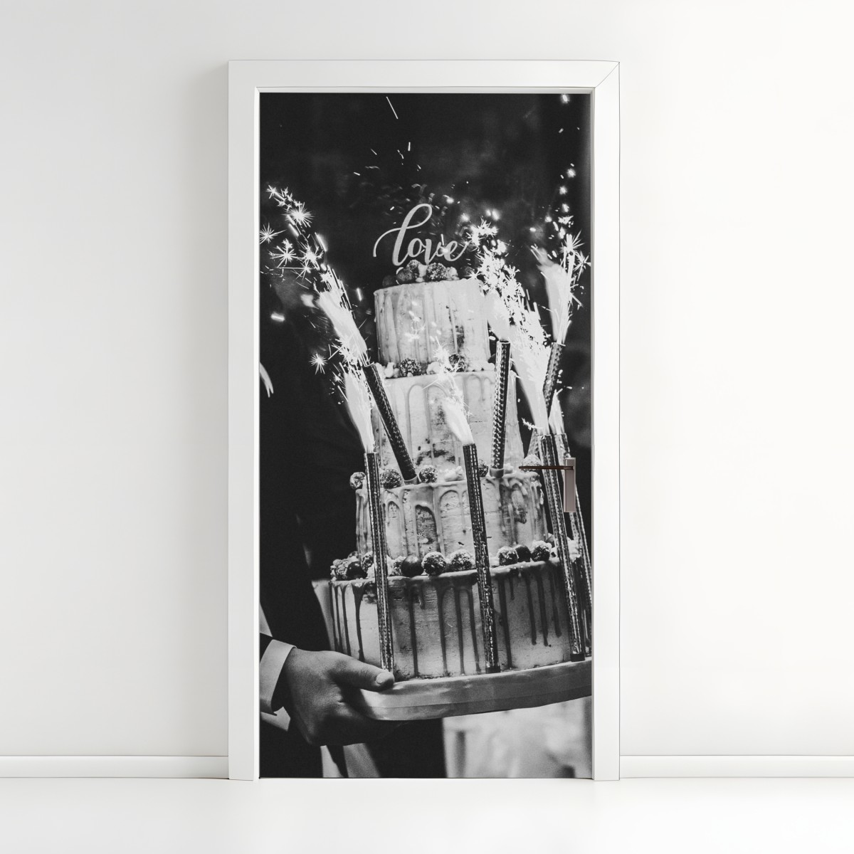 Türaufkleber rustikale hochzeitstorte mit wunderkerzen – Wallnifity®