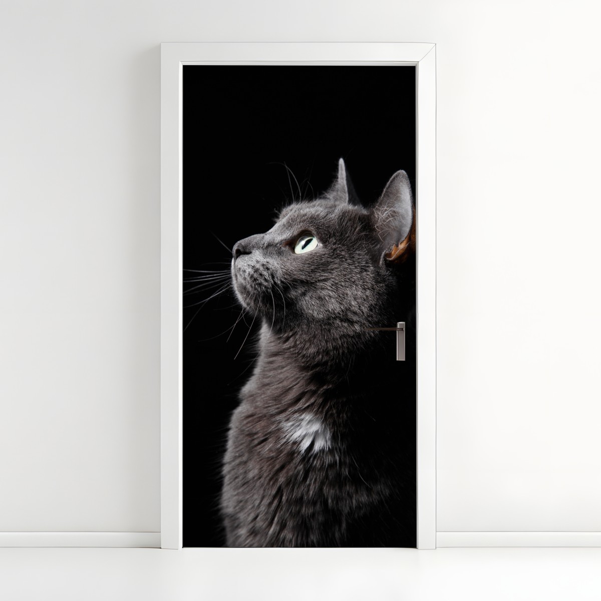 Türaufkleber elegantes porträt einer grauen katze – Wallnifity®