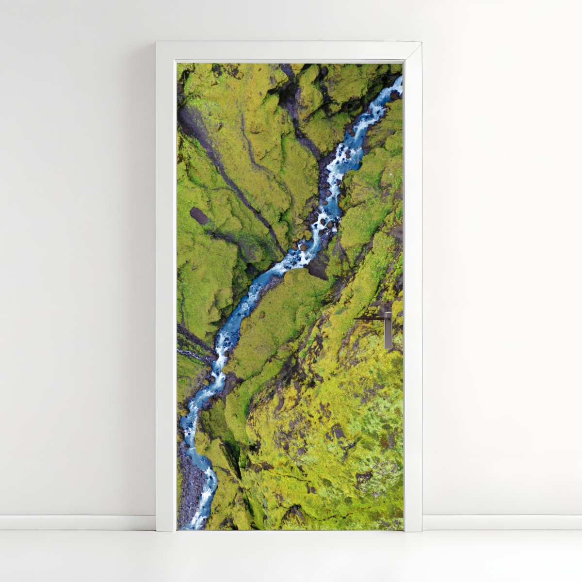 Türaufkleber luftaufnahme: fluss in moosbedeckter schlucht – Wallnifity®