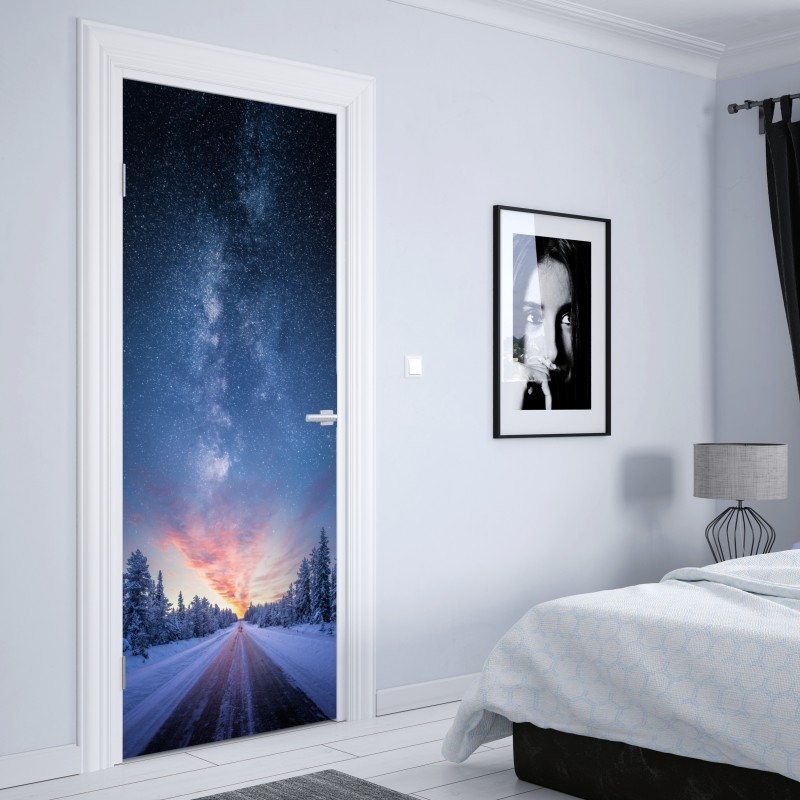 Türaufkleber leuchtende lila-blaue abstrakte 3d-formen – Wallnifity®