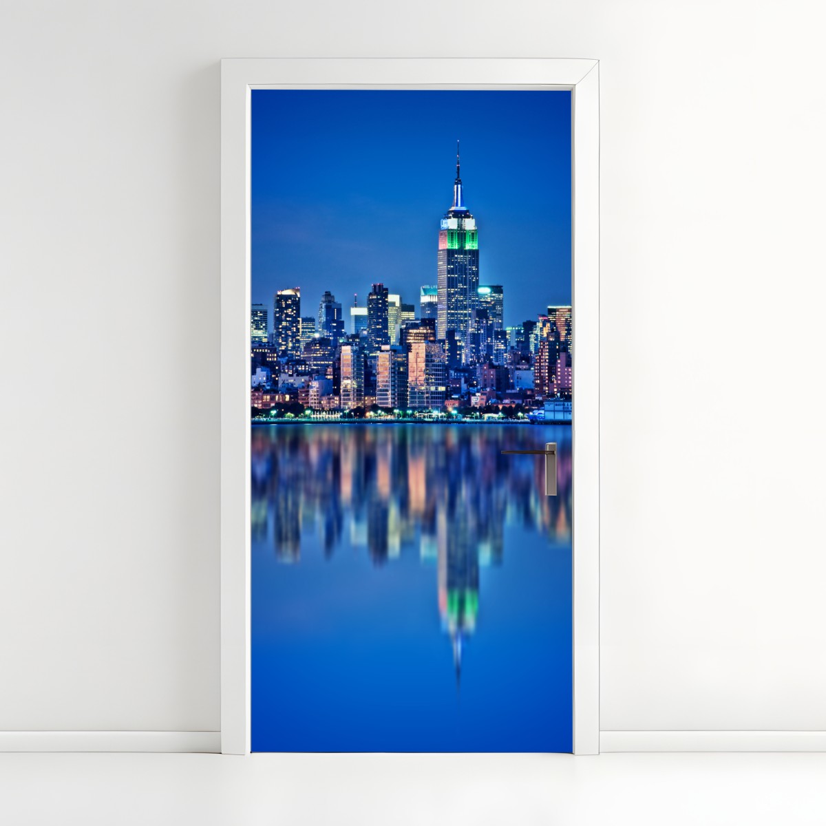 Türaufkleber New York skyline bei nacht mit spiegelung – Wallnifity®