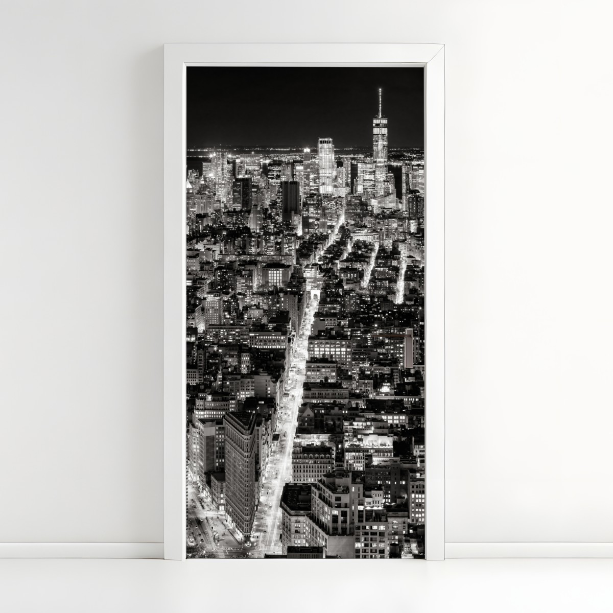 Türaufkleber monochrome stadtansicht bei nacht – Wallnifity®