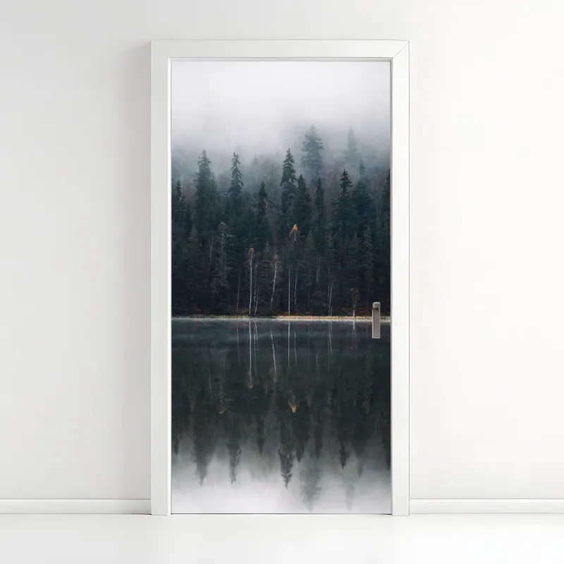 Türaufkleber ruhiger steg am see in schwarzweiß – Wallnifity®