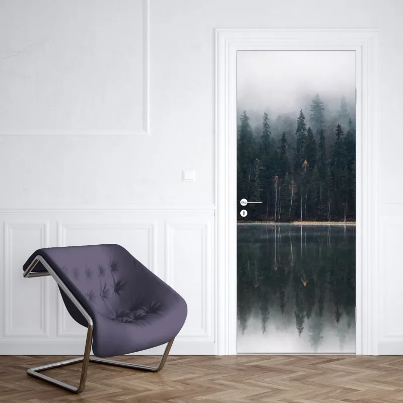 Türaufkleber ruhiger steg am see in schwarzweiß – Wallnifity®