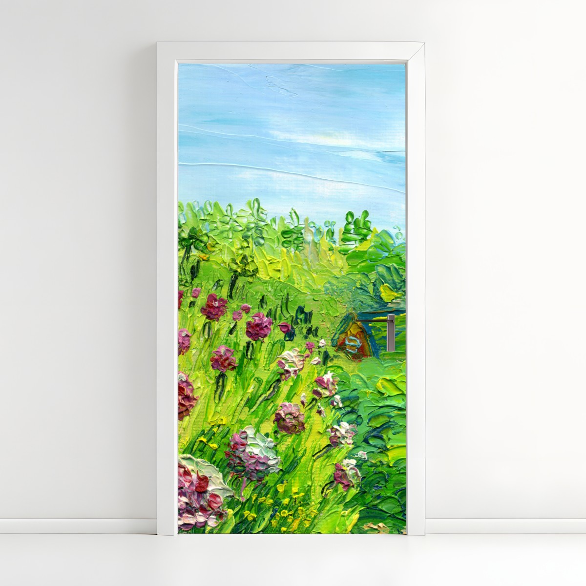 Türaufkleber pfingstrosenwiese im frühling — impasto blumenbild – Wallnifity®