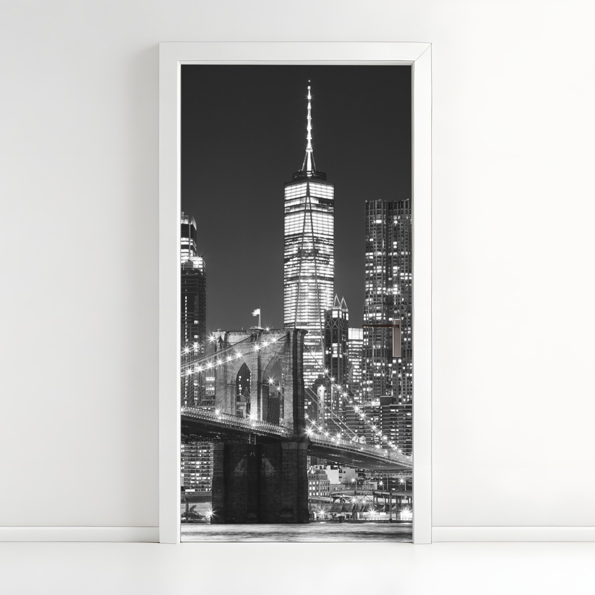 Türaufkleber Brooklyn Bridge und Manhattan skyline bei nacht – Wallnifity®