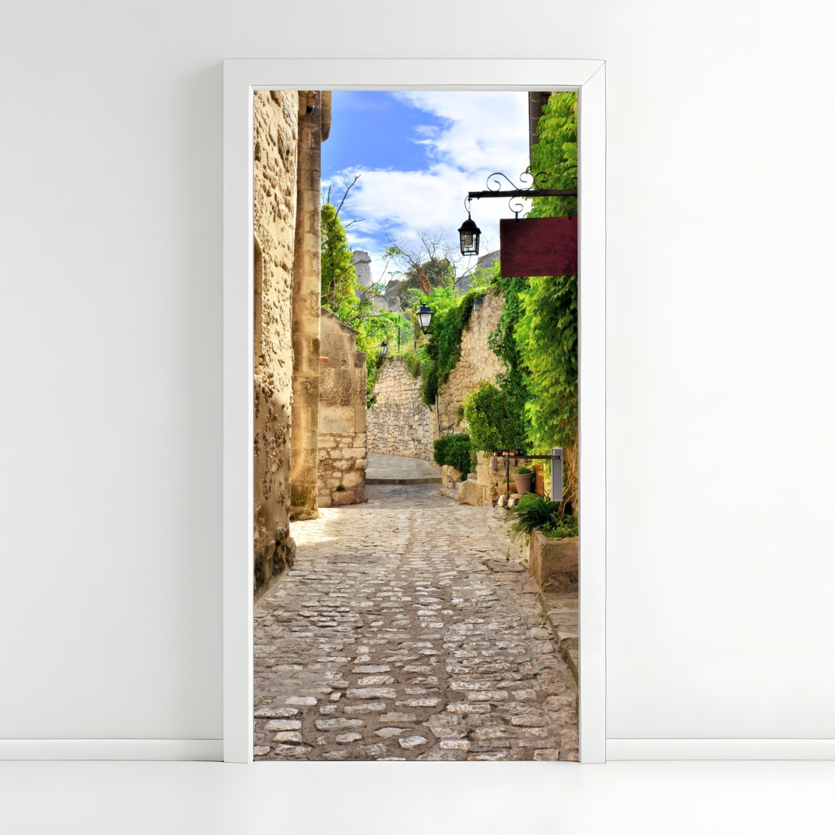 Türaufkleber reizende kopfsteinpflasterstraße in Les Baux de Provence – Wallnifity®