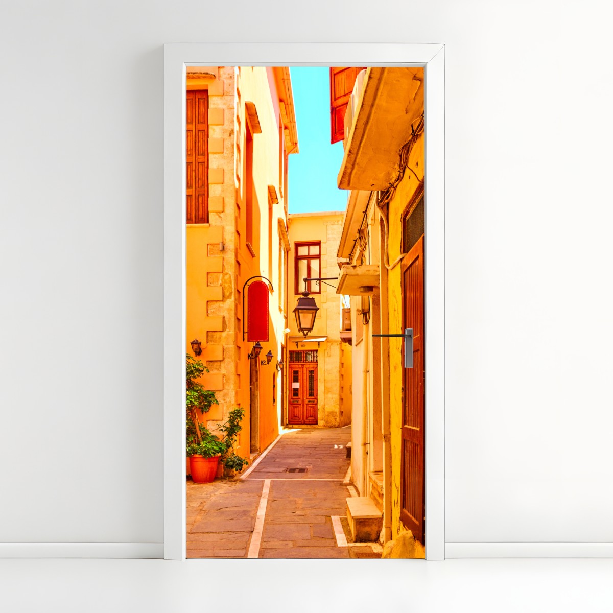Türaufkleber sonnige gelbe gasse in Rethymno, Kreta – Wallnifity®