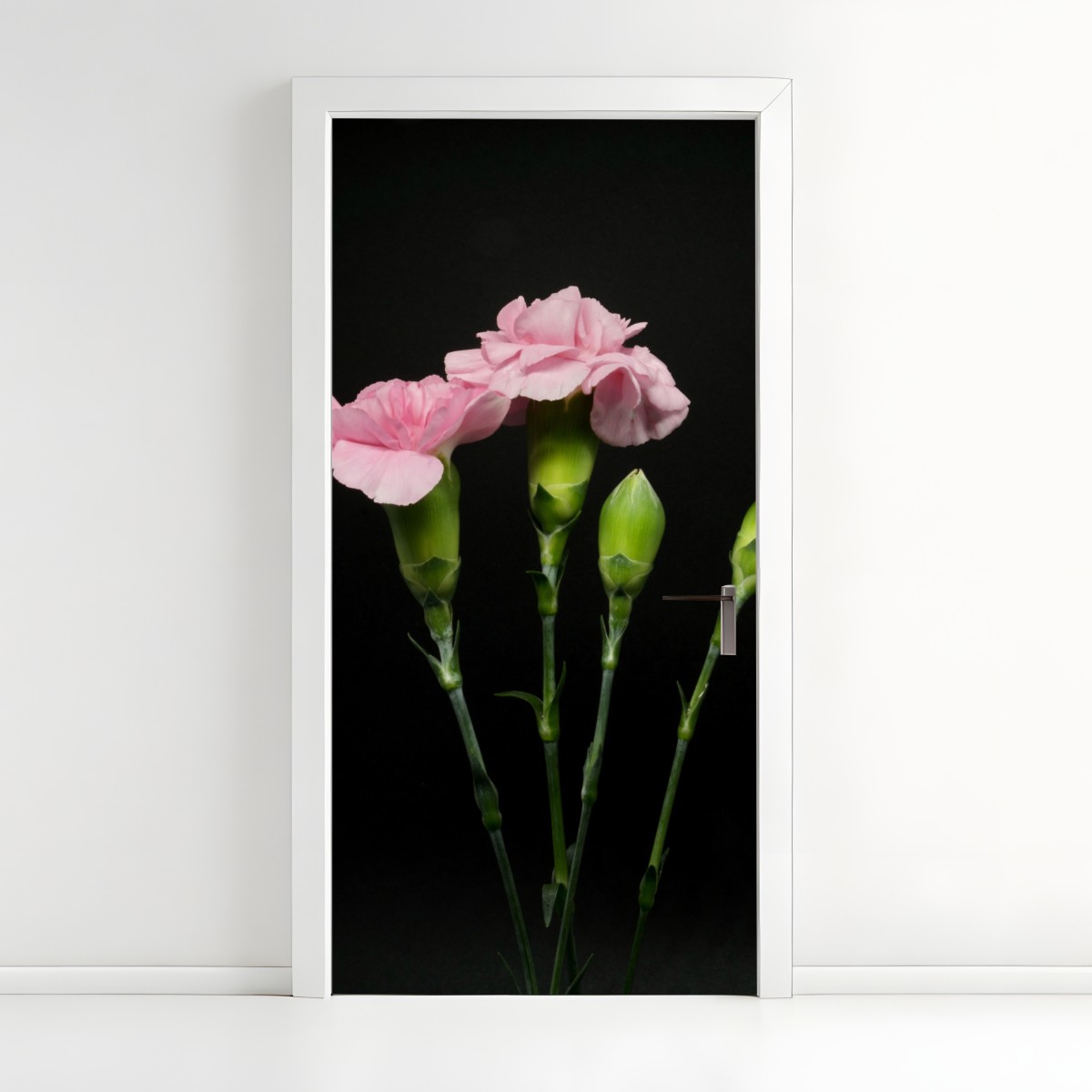 Türaufkleber rosa nelken vor schwarzem hintergrund – Wallnifity®