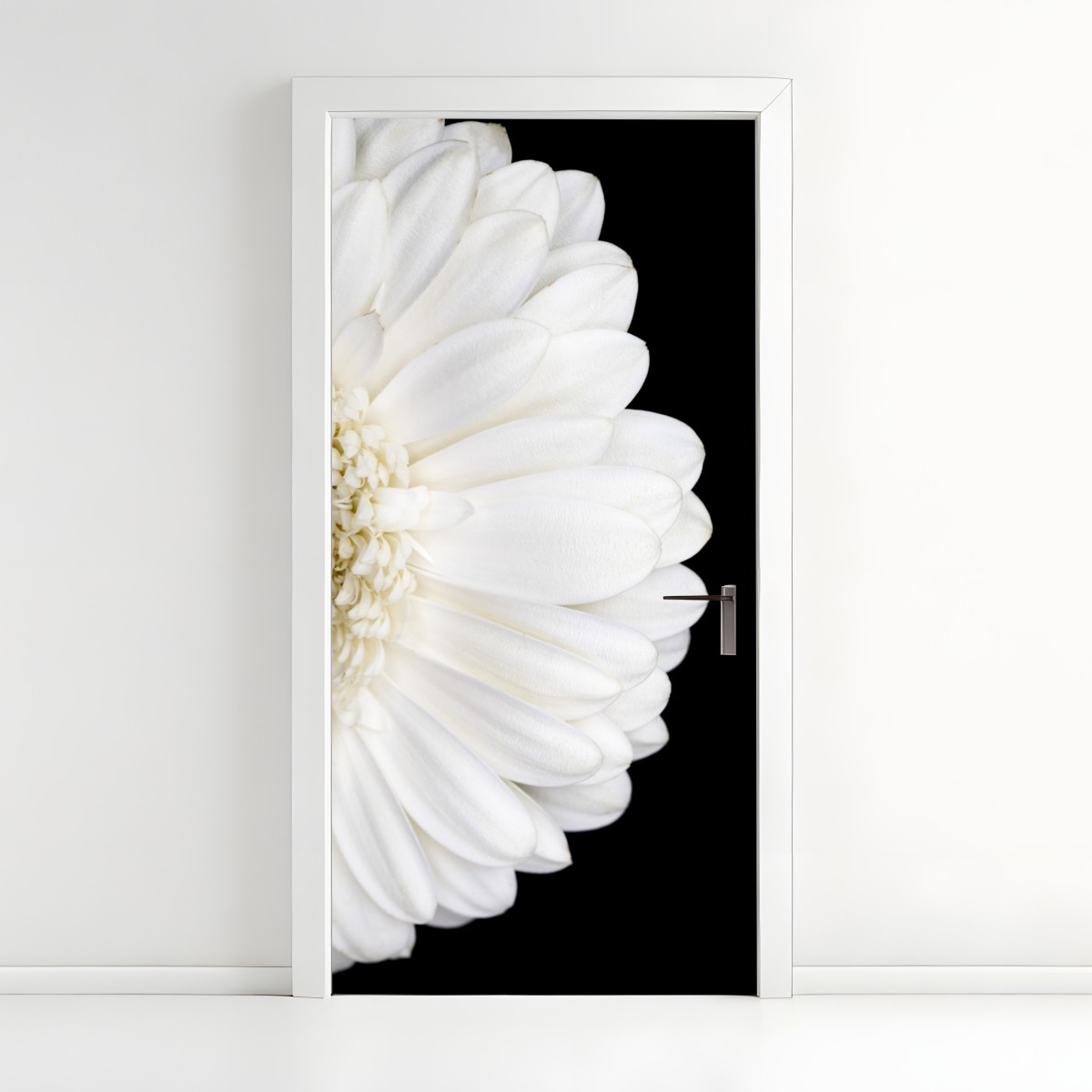 Türaufkleber weiße gerbera auf schwarzem hintergrund minimalistische nahaufnahme – Wallnifity®
