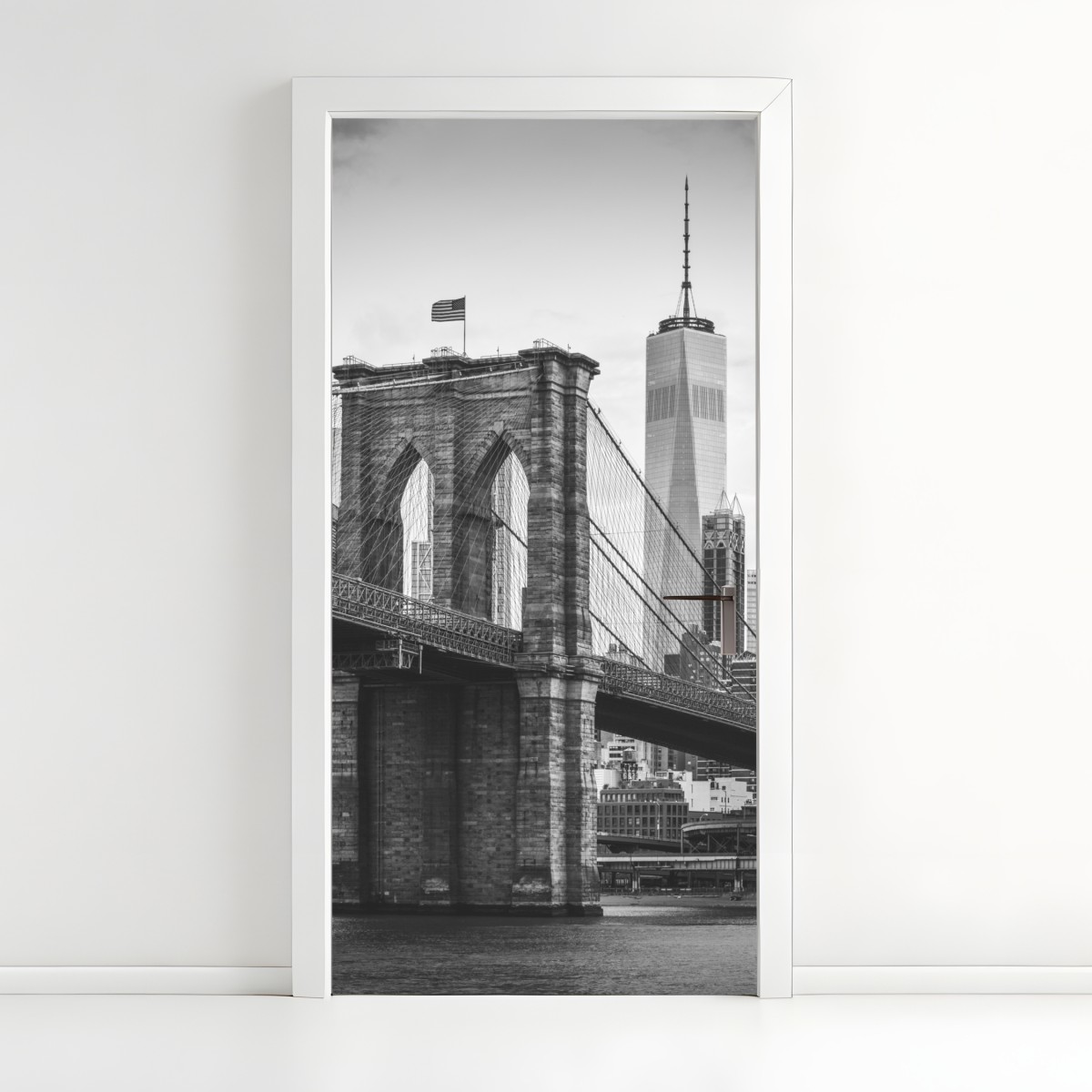 Türaufkleber Brooklyn bridge schwarzweiß stadtbild – Wallnifity®