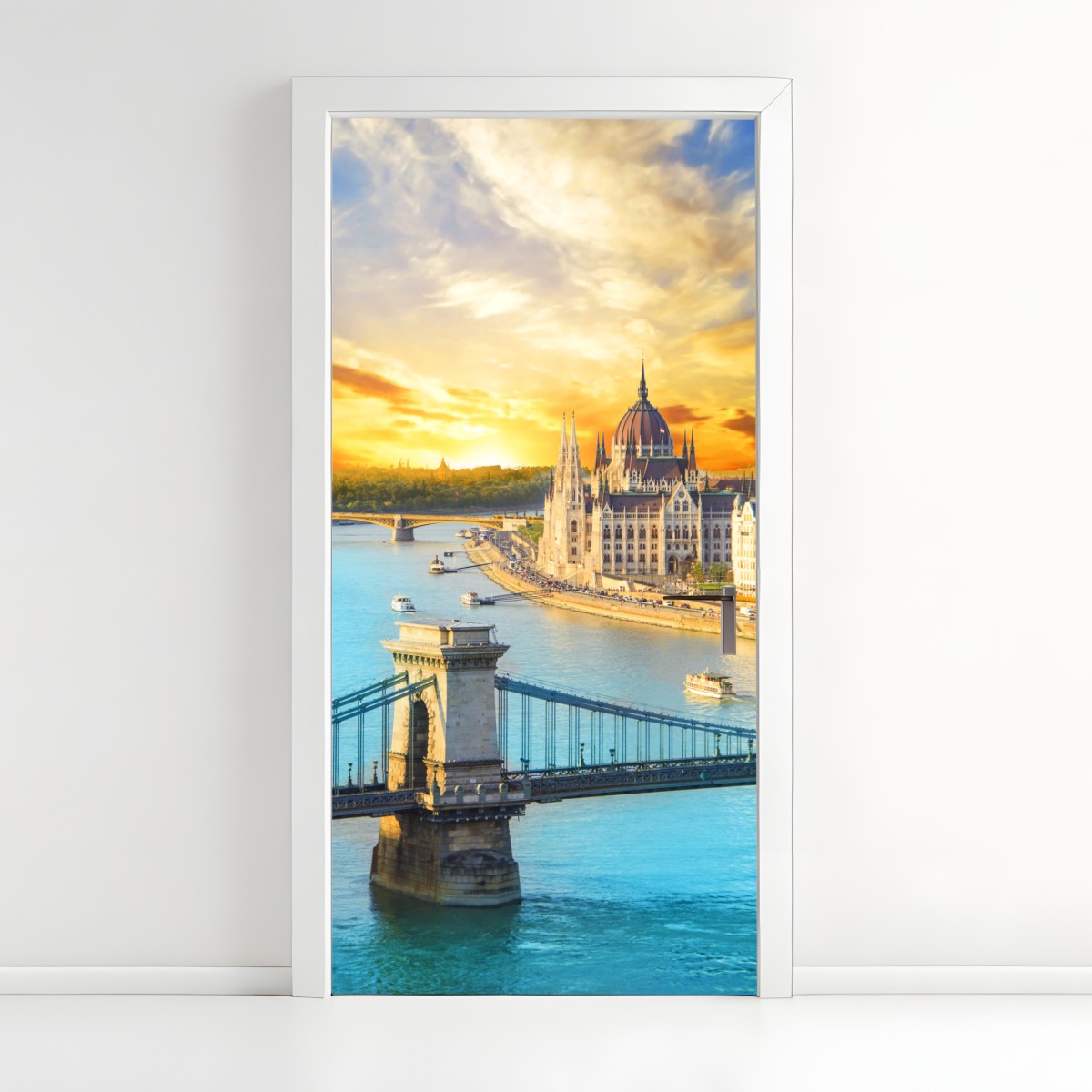 Türaufkleber sonnenuntergang über Budapest und der Kettenbrücke – Wallnifity®