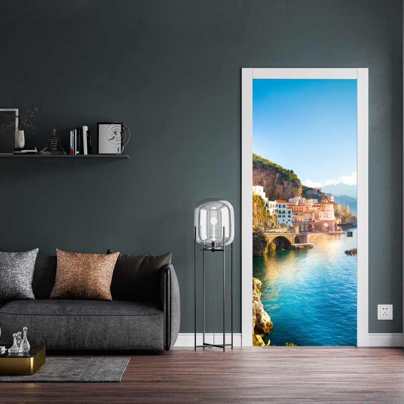 Türaufkleber sonnenuntergang an der felsigen küste – Wallnifity®