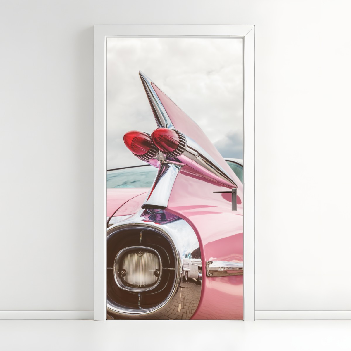 Türaufkleber rosa retro klassisches auto heckflosse – Wallnifity®