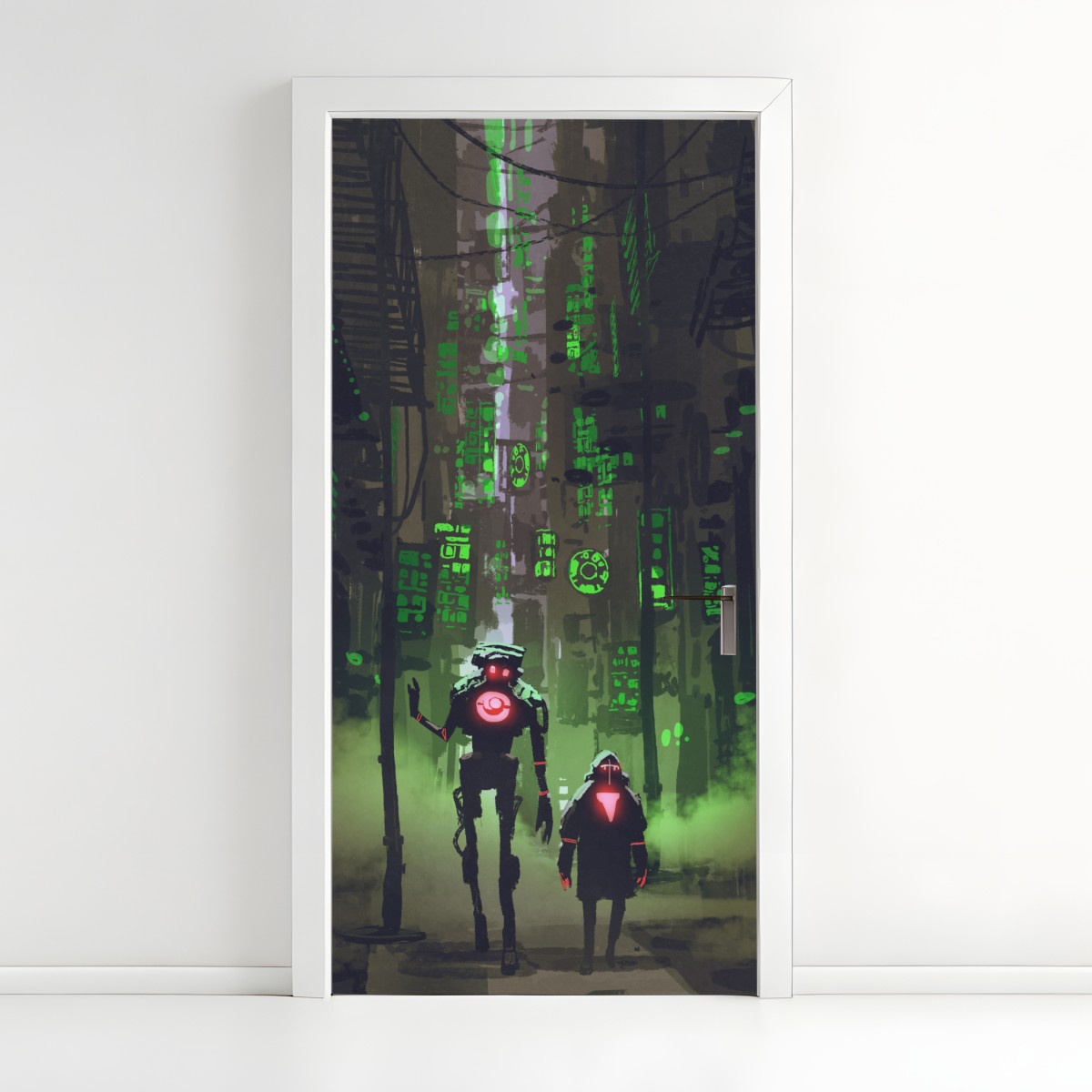Türaufkleber roboter in der neon gasse – Wallnifity®