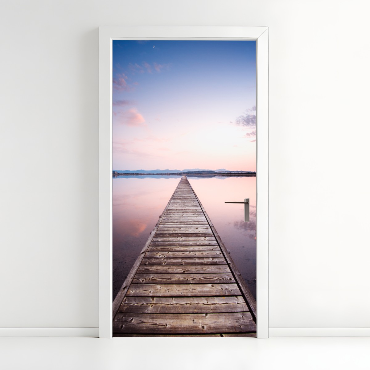 Türaufkleber holzsteg zum horizont bei sonnenuntergang – Wallnifity®