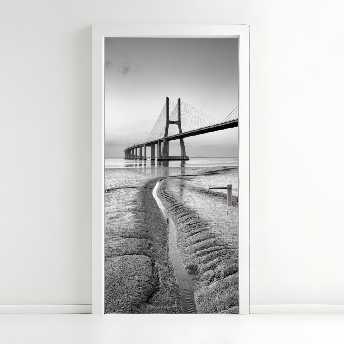 Türaufkleber minimalistische seilbrücke in monochrom – Wallnifity®