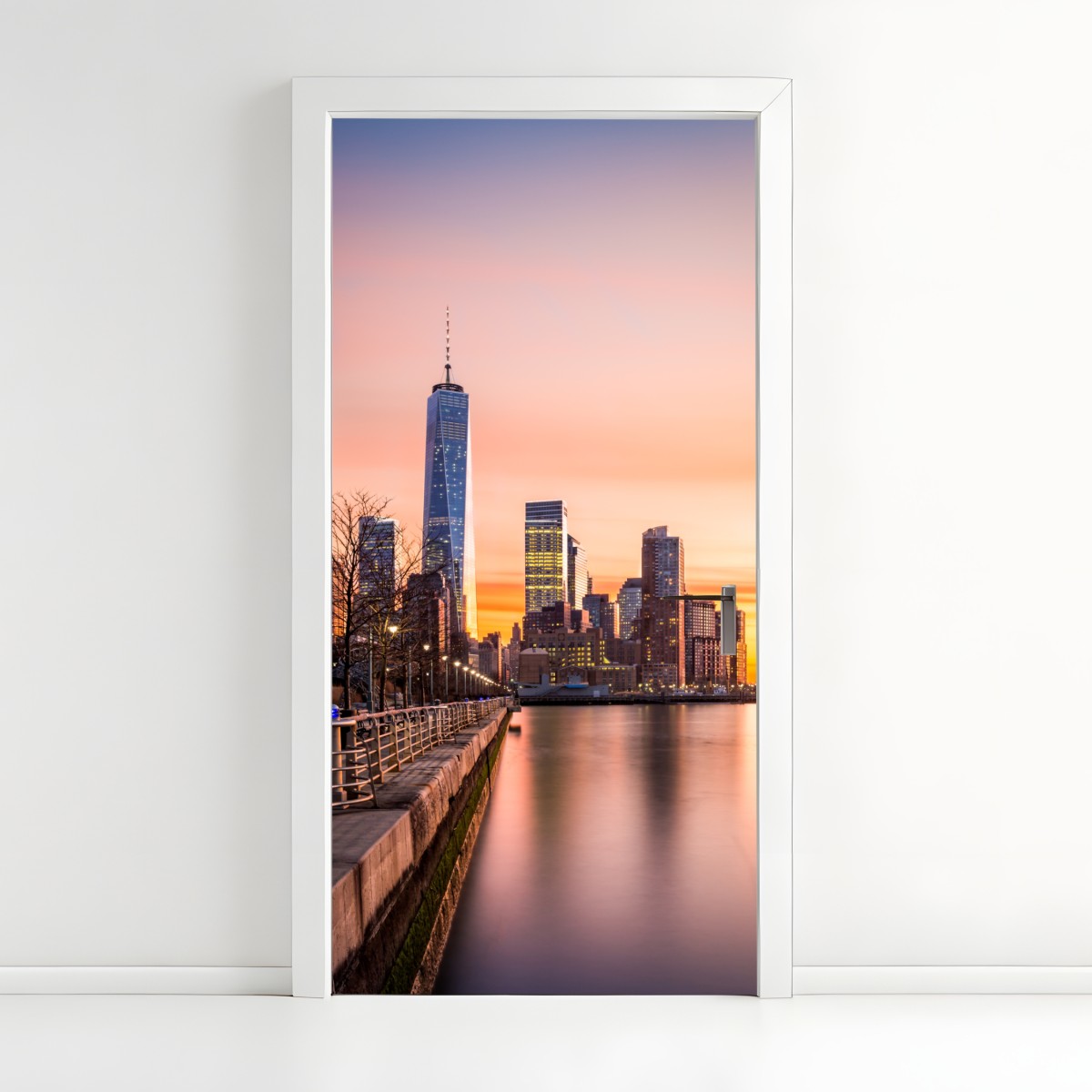 Türaufkleber Lower Manhattan bei sonnenuntergang – Wallnifity®