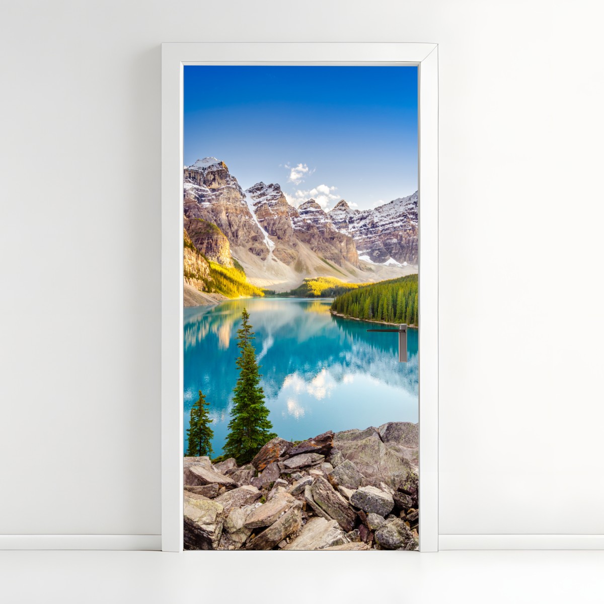 Türaufkleber sonnenbeschienenes Moraine Lake bergpanorama – Wallnifity®