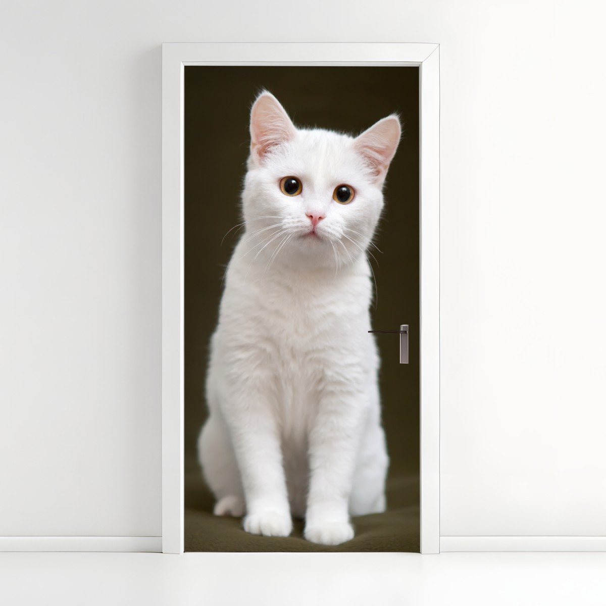 Türaufkleber niedliches porträt einer weißen katze – Wallnifity®