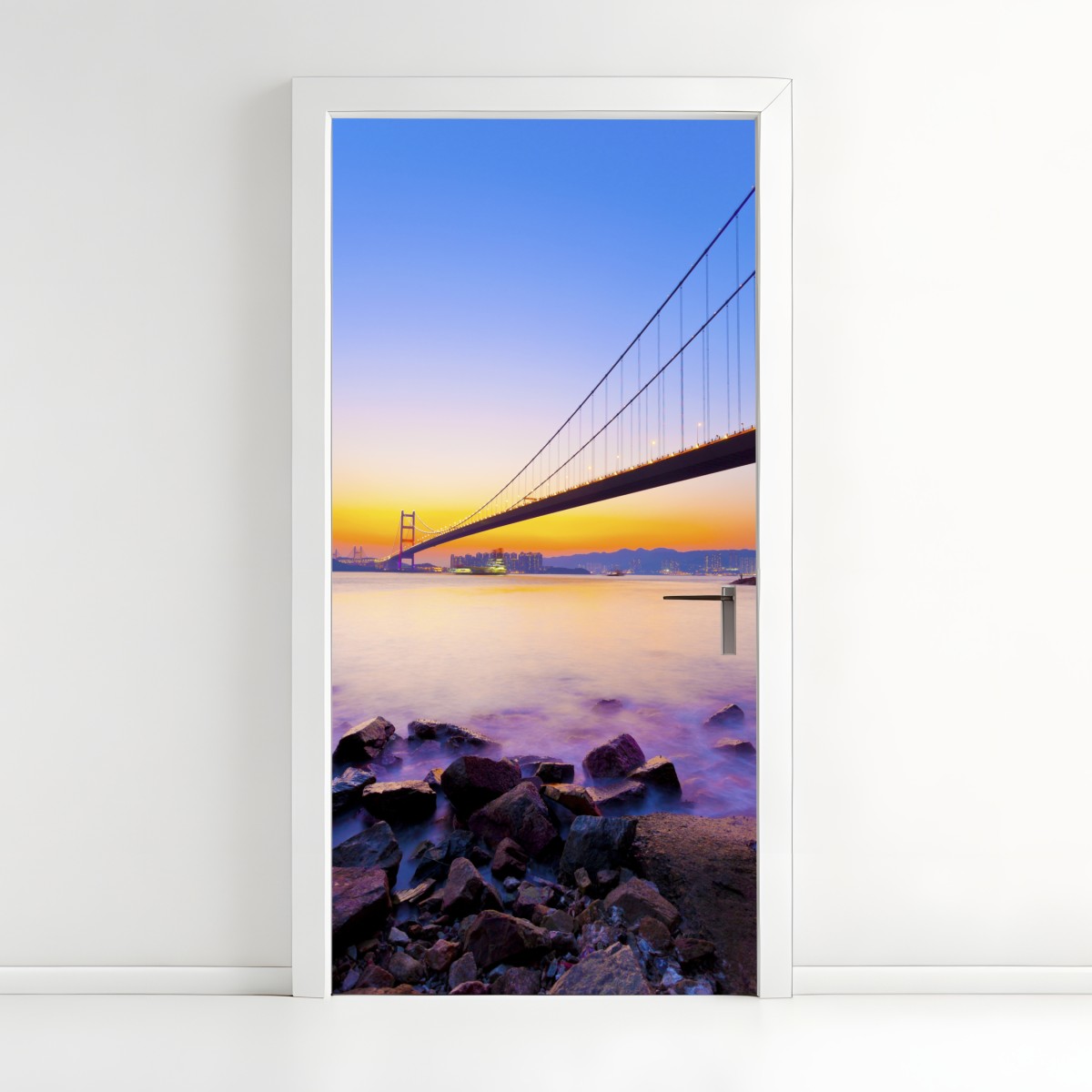 Türaufkleber goldener sonnenuntergang über hängebrücke – Wallnifity®