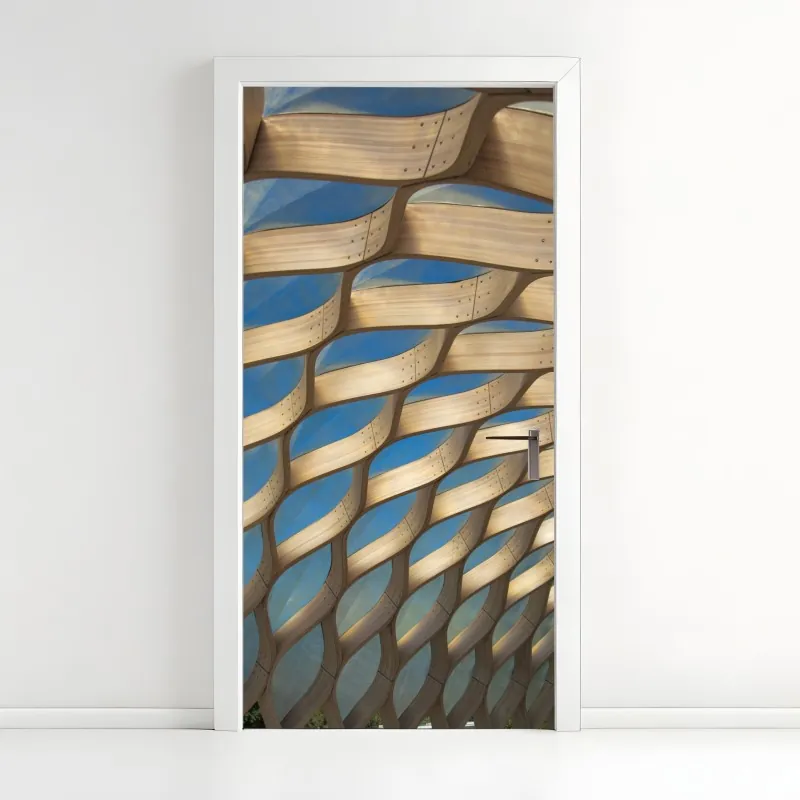 Türaufkleber leuchtende lila-blaue abstrakte 3d-formen – Wallnifity®