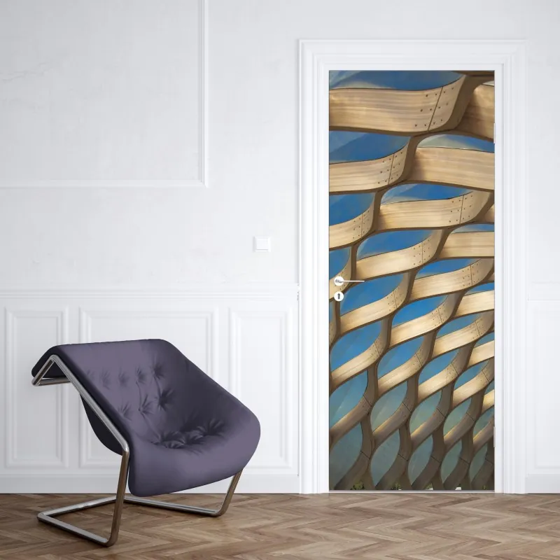 Türaufkleber leuchtende lila-blaue abstrakte 3d-formen – Wallnifity®