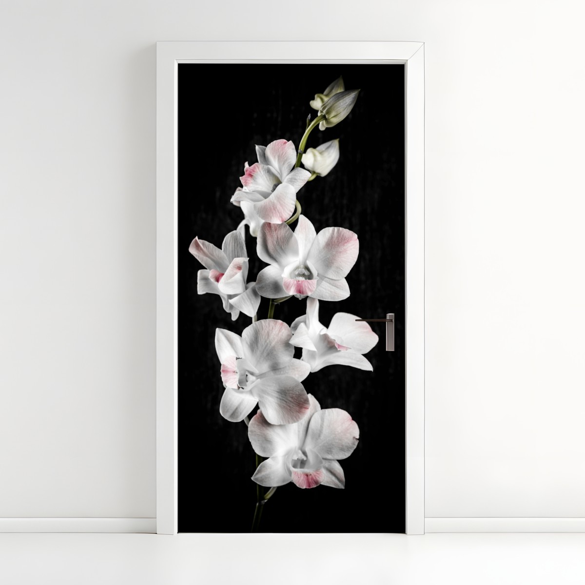 Türaufkleber weiße und rosa orchidee vor schwarzem hintergrund – Wallnifity®