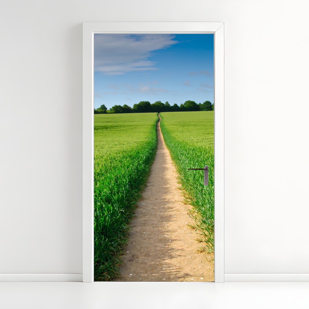 Türaufkleber sonnenbeschienener weg durch grüne wiese – Wallnifity®
